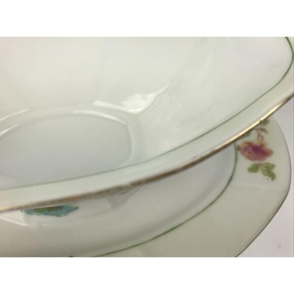 Victoria China Czechoslovakia Gravy Boat With Attached Underplate Pink Roses - Picture 8 of 12